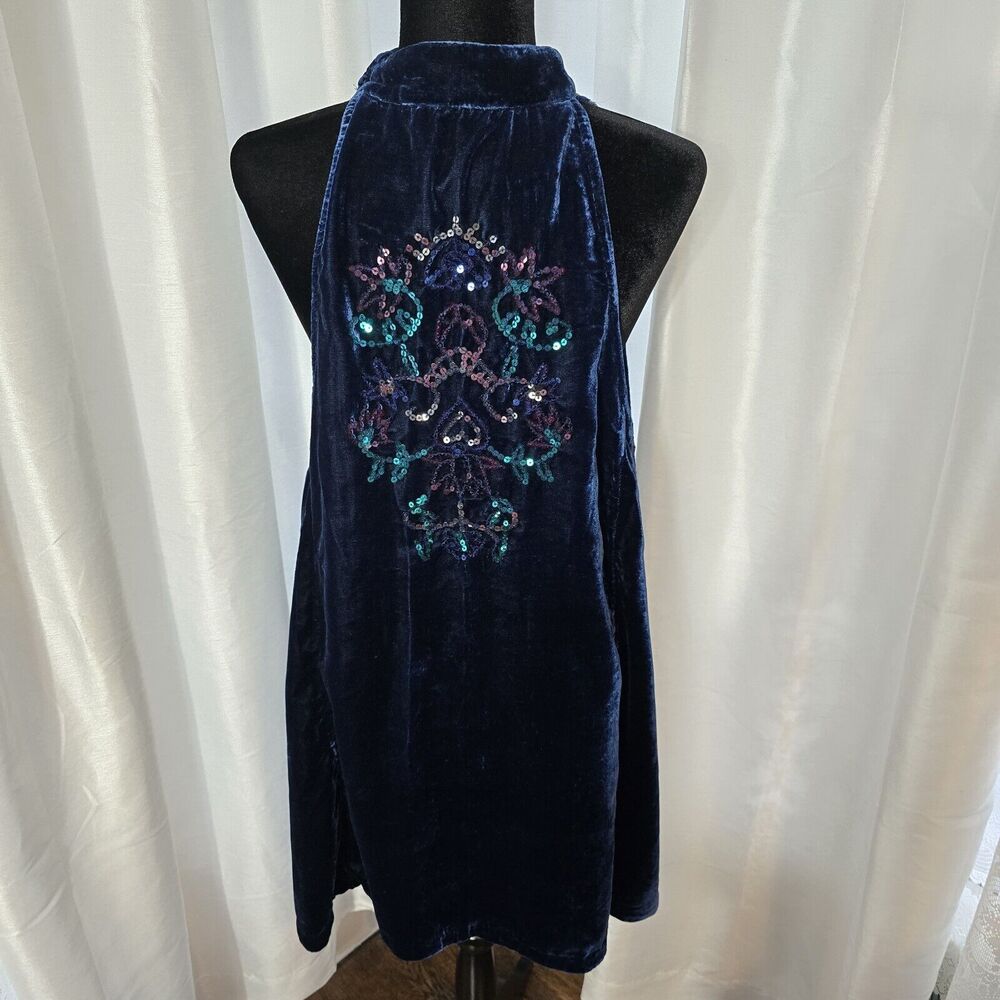 Free People Jill Velvet Sequin Swing Mini Dress Medium Womens Blue Party Dress - Picture 4 of 12